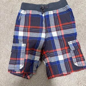 Gymboree Boy's Shorts Plaid Elastic Waistband Size 5 Teal Brown White Cargo Bott